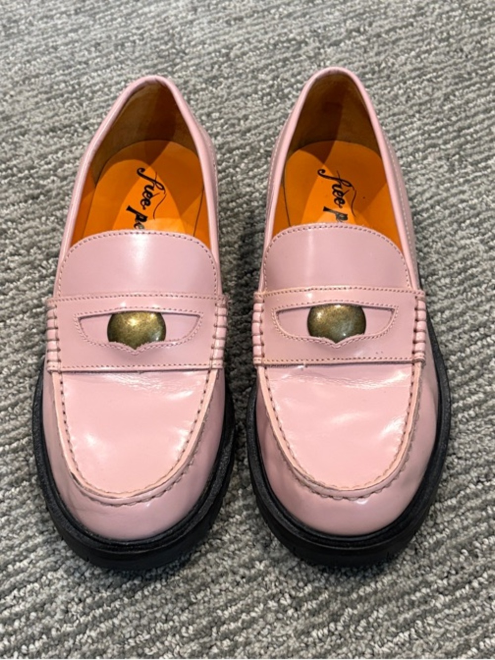 Free People Patent Pink Penny Loafers with Brass Accent